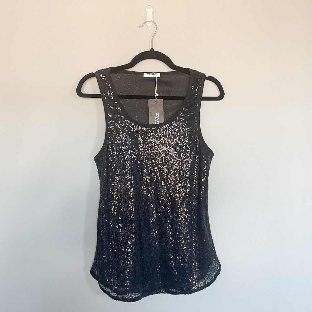 NWT Zeagoo Women Tank Top Size Small Sequin Sheered Party Black